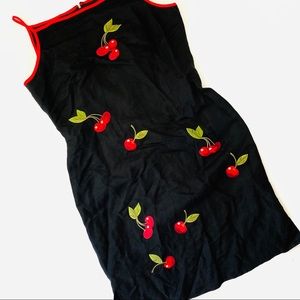 Vintage cherry Embroidered linen dress